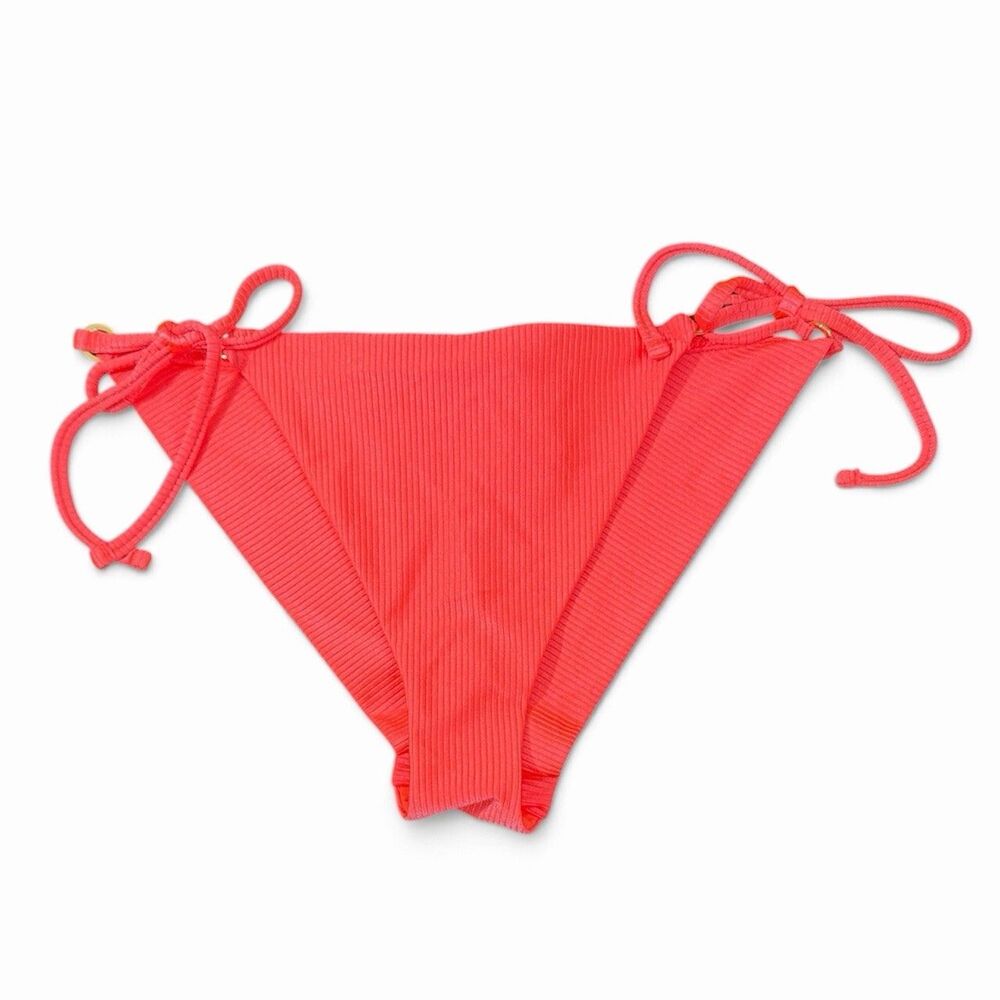 Aerie Neon Orange Pink Textured Side-Tie Cheekier Bikini Bottoms Size XL NWT